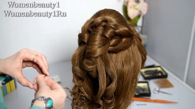 Curly wedding prom hairstyle for long hair.