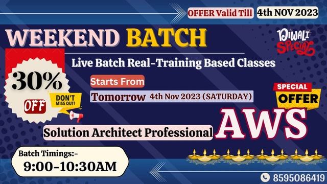 30% OFF| AWS Solution Architect Professional Weekends Batch|Limited Offer |Diwali Special Offer #aw
