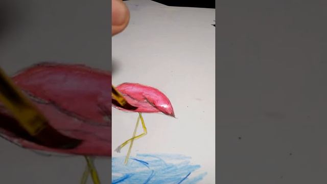 Рисуем акварельными карандашами фламинго.
