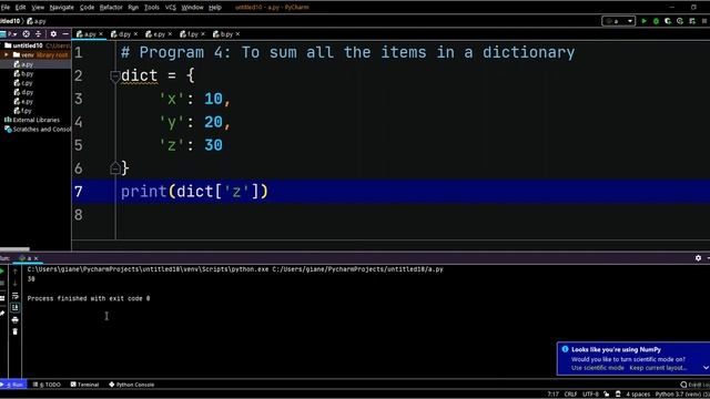 Program No.4: To Sum all the items in a dictionary. смотреть онлайн