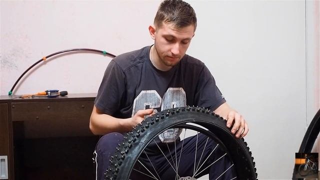 Самодельная Бескамерная шиповка на горный велосипед. Зима и лед не почем!