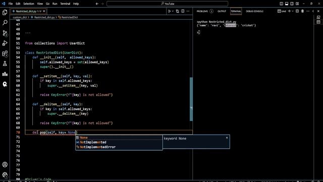 2 Part:04 Create Restricted Dictionary in Python using UserDict class| Advance Python Series|#pytho