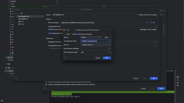 Настройка интерпретатора PhpStorm и Phpunit с Docker Compose