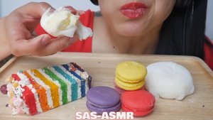 ASMR RAINBOW CAKE + SNOW BALL MOCHI + MACARON (SOFT RELAXING EATING SOUNDS) NO TALKING | SAS-ASMR