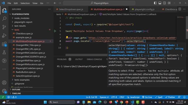 Playwright with Javascript tutorial 14 | How to Select Multiple Values from Dropdown