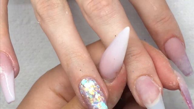 Acrylic nails - white ombré with my own glitter смотреть онлайн