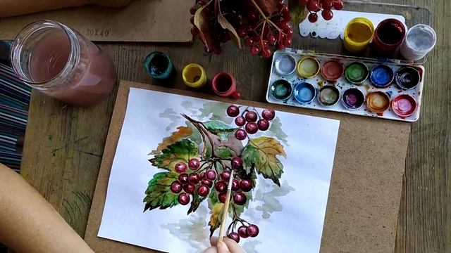 Рисуем калину. Осенний этюд. смотреть онлайн