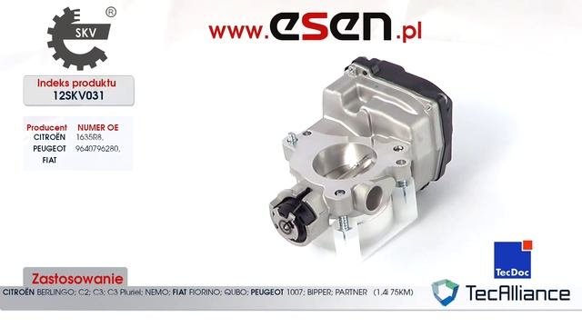 Przepustnica Powietrza  CITROEN C3 PEUGEOT PARTNER  FIAT FIORINO PEUGEOT 1007  OE 1635R8 9640796280