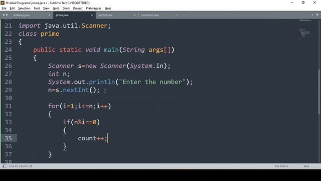 JAVA - Number Based Program 07 || Check whether the number is prime or not