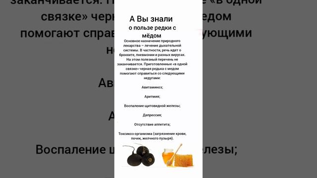 польза редьки с мёдом#полезныепродукты