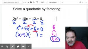 Solve 2x^2 + 10x + 12 = 0 by factoring