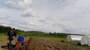 Вспашка мотоблоком с адаптером ХорсАм