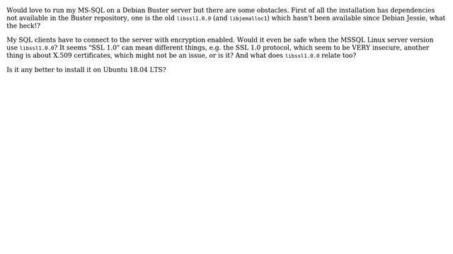 DevOps & SysAdmins: Installing MSSQL for Linux on Debian Buster (SSL 1.0?) смотреть онлайн