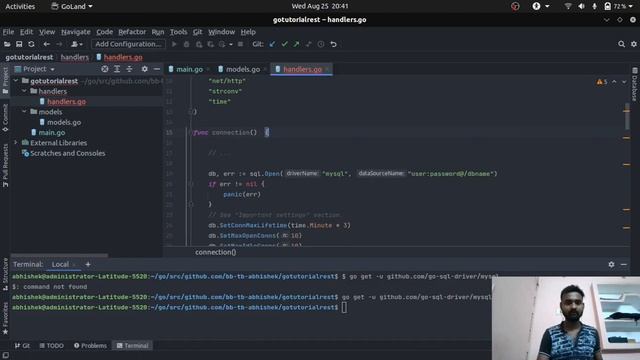 Create Mysql Database Connection and doing setup for the same in golang project