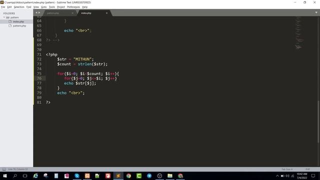 pattern program using php || #4 (Name Triangle Pattern)