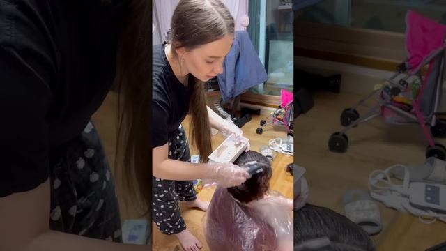 Красим волосы в домашних условиях корейской краской.Результат в конце! #катякорея #жизньвкорее
