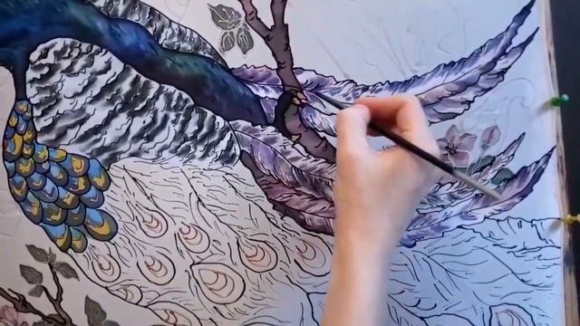 Павлин и сакура. Батик палантин. подарок. batik. how to paint a peacock on silk
