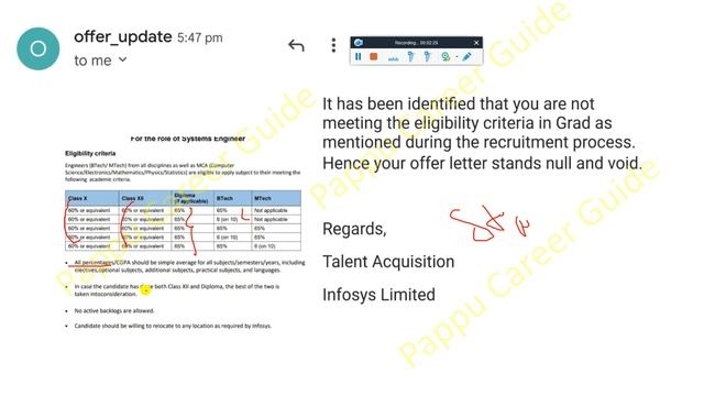 Infosys Offer Letter Null & Void Rejection Mail After Fulfilling All Academic % Criteria LTI Joinin смотреть онлайн