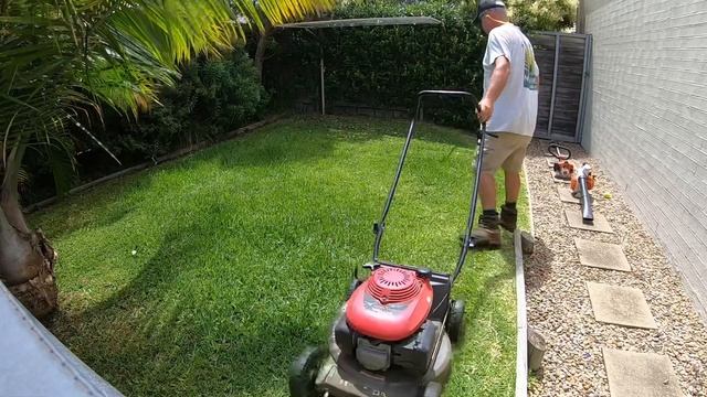 Lawn Mowing a small area of grass Honda Mower and Stihl Trimmer Blower смотреть онлайн
