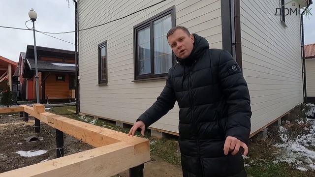 Монтаж обвязки из бруса 150х150 на винтовые сваи! смотреть онлайн
