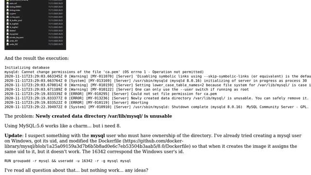 Running MySQL 8 in Docker with Windows Host (WSL) the volumen for data directory is unusable смотреть онлайн