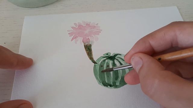 Уроки акварели для начинающих.  Как нарисовать ЦВЕТУЩИЙ КАКТУС ? смотреть онлайн