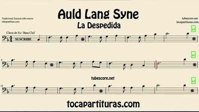 La Despedida Partitura de Trombon Chelo Fagot tube en clave de fa Auld Lang Syne Sheet Music bass смотреть онлайн