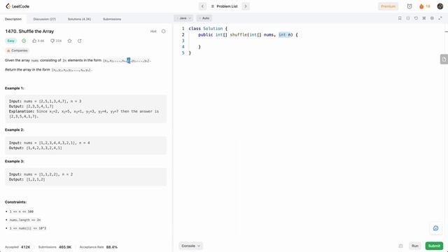 Leetcode 1470 Shuffle the Array (Java) смотреть онлайн