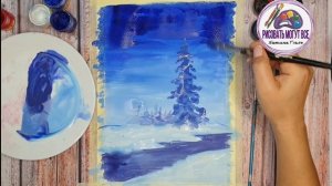 Рисуем Зимний лес  гуашью