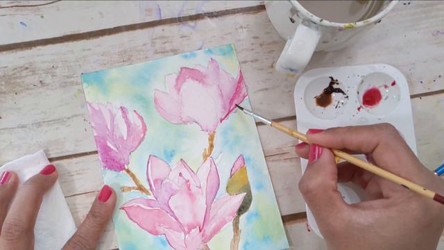 Step-by-step Magnolia in Watercolors