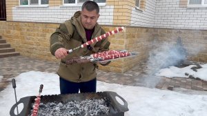 Готовим вкуснейший шашлык из говядины с курдючной прослойкой на мангале! Сочный шашлык из говядины