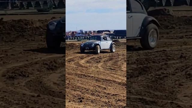 Volkswagen Beetle Catches Air at Figure 8 Jump Race at Lakeview MotoSports Park in Ordway, Colorado