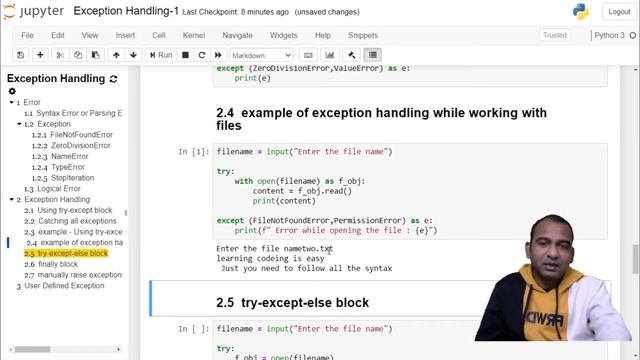 Example of Exception Handling While Working with Files Python смотреть онлайн