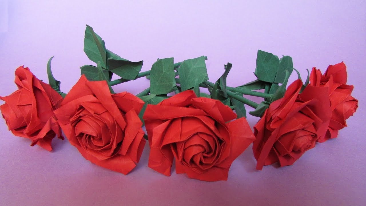ОРИГАМИ: Роза (пятигранная). Венчик цветка, чашелистик, стебель и лист