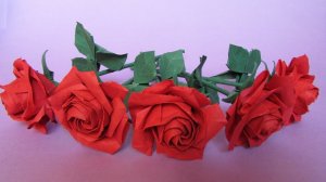 ОРИГАМИ: Роза (пятигранная). Венчик цветка, чашелистик, стебель и лист
