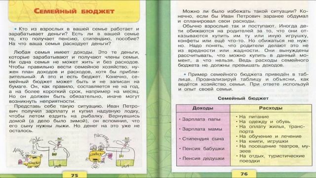 Семейный бюджет. Окружающий мир. 3 класс, 2 часть. Учебник А. Плешаков стр. 75-78