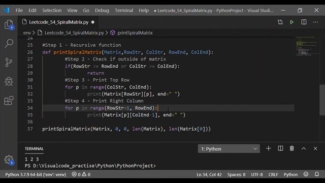 Leetcode 54 - Spiral Matrix | Python Solution