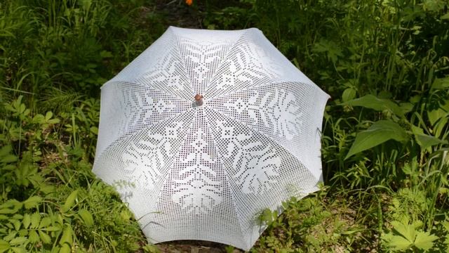Наконец-то довязала! Белый вязаный зонт в филейной технике смотреть онлайн