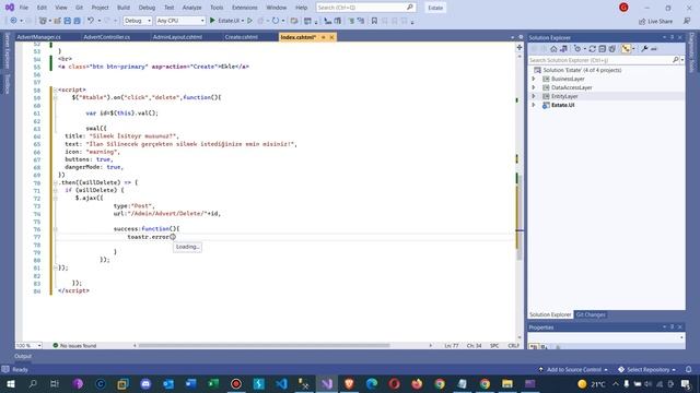 .Net Core 5.0 ile Emlak Sitesi - Toastr Çözülmesi ve Admine ait İlan Silme İşlemi