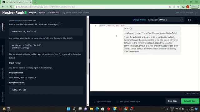 say "hello world" PYTHON program #trogrammer #trogrammer-hackranl-1