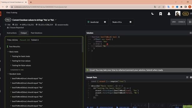 Codewars JavaScript 8kyu / Как решить задачу Convert boolean values to strings 'Yes' or 'No' ?