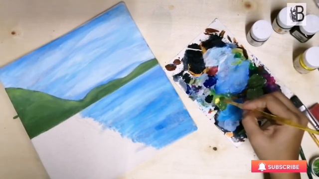 step by step tutorial of landscape painting | acrylic painting ideas & tips  for beginners