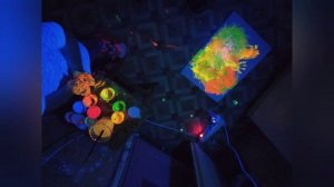 флуоресцентные краски и ультрафиолетовая лампа.