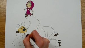 Рисуем Машу и Медведя маркерами  Раскраска для детей