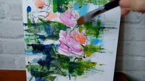 Простая абстрактная живопись, абстрактные цветы акриловыми красками