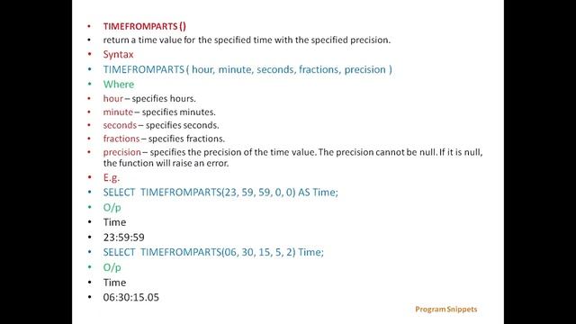 Constructing date and time from their parts function In MS-SQL Server