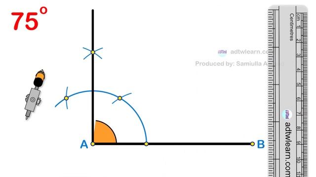 How to construct 75 degree angle with compass. смотреть онлайн