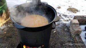 Минтай тушёный с морковью и лучком в сметане+рис,в казане на костре