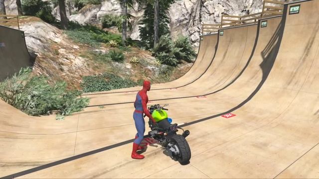 MOTORCYCLES with SPIDER-MAN - EXTREME RAMP PARKOUR Jumps with SUPER MOTOS - GTA V MODS смотреть онлайн