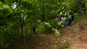 Фрирайд на велосипеде в лесу . проба слайдера для съемки видео